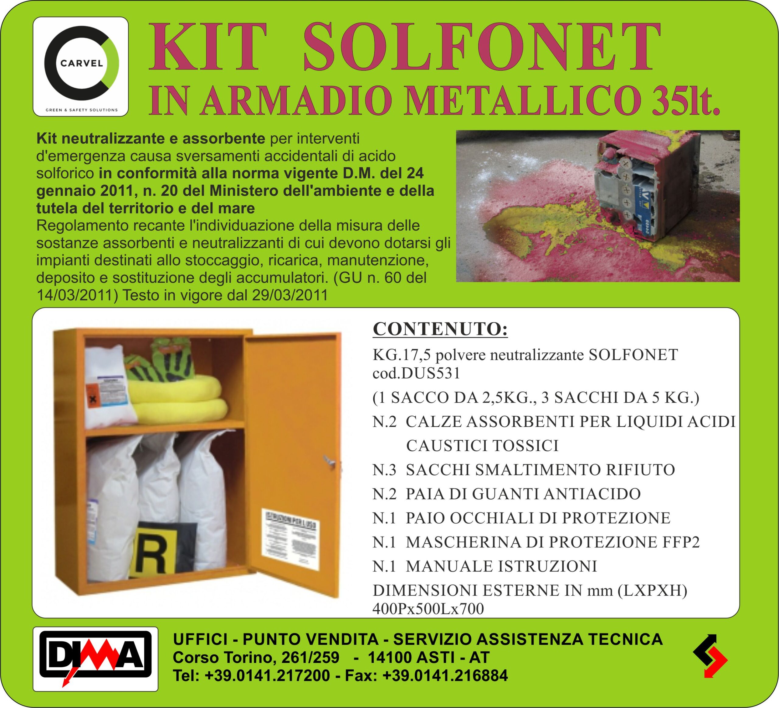 Kit di assorbente neutralizzanteper acido solforico - sversamenti di batterie e accumulatori vari